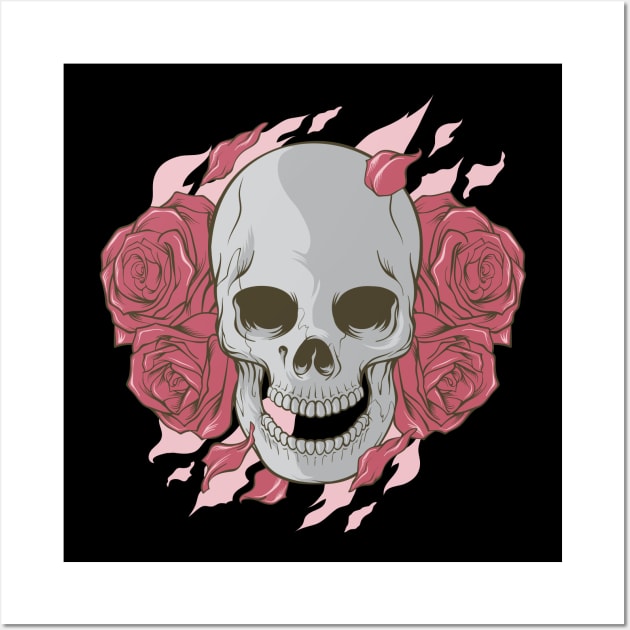 SKULL AND FLOWER: INTO THE DEEP HELL Wall Art by JHFANART